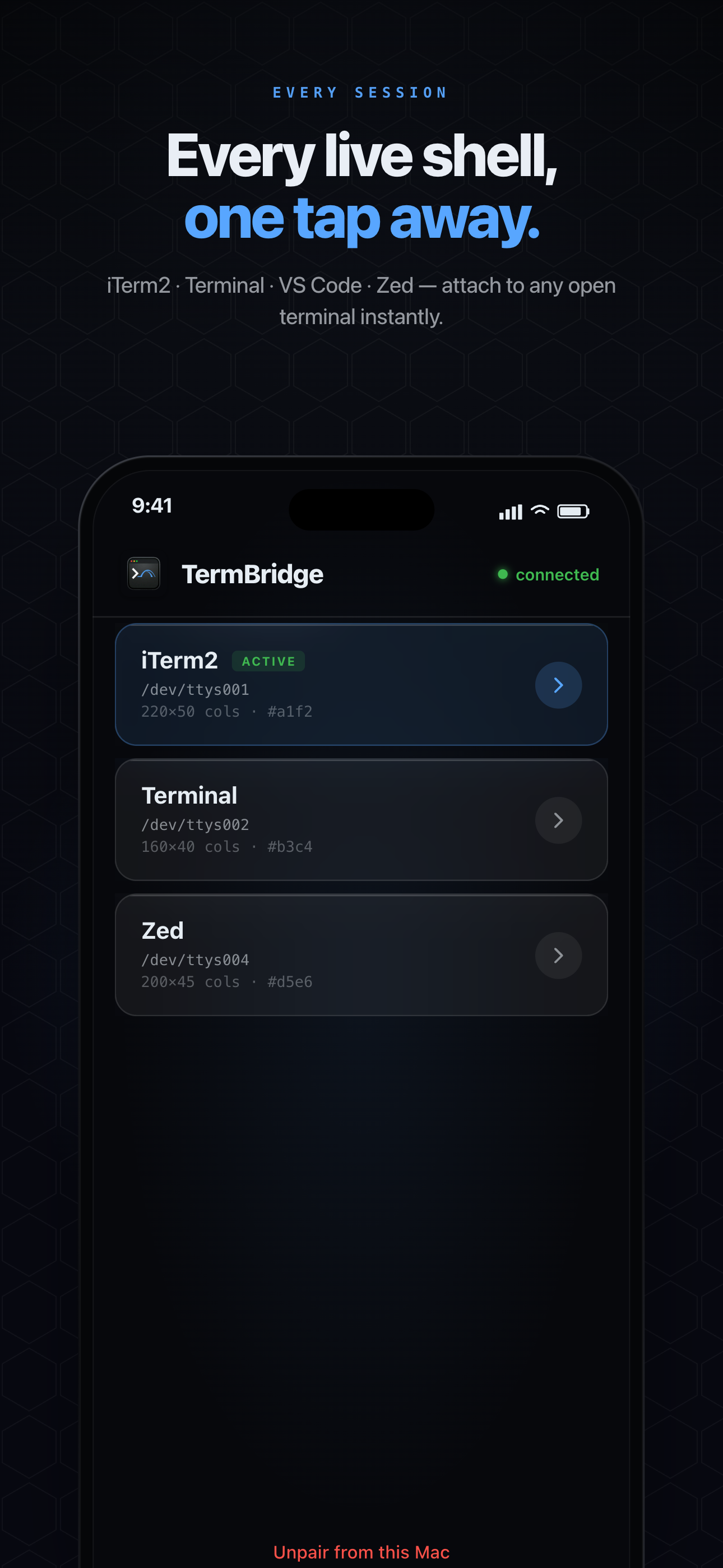 TermBridge iphone 02 sessions screen